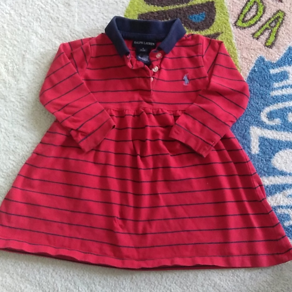 Red and navy striped fall polo dress